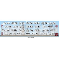 Правопис англійського алфавіту друкованими та прописними літерами на блакитному тлі